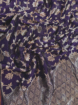 Handmade Purple Color Linen Jamdani Saree with Muted Gold Zari Weave - Kaash