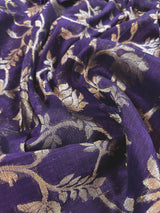 Handmade Purple Color Linen Jamdani Saree with Muted Gold Zari Weave - Kaash
