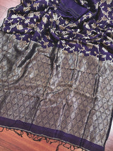 Handmade Purple Color Linen Jamdani Saree with Muted Gold Zari Weave - Kaash