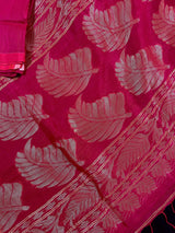 Rani Pink Linen Cotton Silk saree in linen blend cotton silk with zari weaving with meenakari work — Kaash Collection