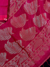 Handmade Rani Pink Color Linen blend with Cotton Silk Handloom Saree with Zari Weave - Kaash