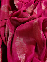 Handmade Rani Pink Color Linen blend with Cotton Silk Handloom Saree with Zari Weave - Kaash