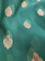 Sea Blue Kora Banarasi saree in banarasi kora silk with muted gold zari handwoven on kora — Kaash Collection