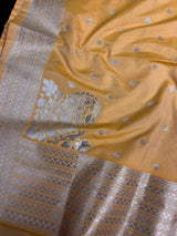 Handmade Soft Banarasi Silk Zari Weaved Mango Yellow Color Dupatta with Koniya design and Small buttis | Indian Dupatta | Stole | Scarf - Kaash