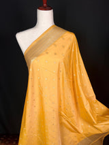 Handmade Soft Banarasi Silk Zari Weaved Mango Yellow Color Dupatta with Koniya design and Small buttis | Indian Dupatta | Stole | Scarf - Kaash