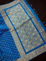 Teal Blue Banarasi saree in soft silk with muted gold resham zari weave — Kaash Collection