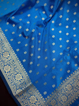 Teal Blue Banarasi saree in soft silk with muted gold resham zari weave — Kaash Collection