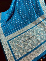 Handmade Teal Color Soft Silk Saree - Muted Gold Resham Zari Weave - Brocade Blouse - Light Weight Easy Drape Saree - Gift For Her - Kaash