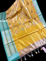 Handmade Yellow Gold Banarasi Tissue Silk Saree with Meenakari - Kaash