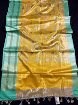 Handmade Yellow Gold Banarasi Tissue Silk Saree with Meenakari - Kaash