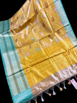 Handmade Yellow Gold Banarasi Tissue Silk Saree with Meenakari | Tissue Silk Saree | Gold Color Saree - Kaash