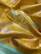 Handmade Yellow Gold Banarasi Tissue Silk Saree with Meenakari | Tissue Silk Saree | Gold Color Saree - Kaash