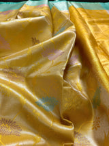 Handmade Yellow Gold Banarasi Tissue Silk Saree with Meenakari | Tissue Silk Saree | Gold Color Saree - Kaash