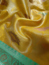 Handmade Yellow Gold Banarasi Tissue Silk Saree with Meenakari | Tissue Silk Saree | Gold Color Saree - Kaash