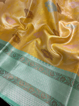 Handmade Yellow Gold Banarasi Tissue Silk Saree with Meenakari | Tissue Silk Saree | Gold Color Saree - Kaash