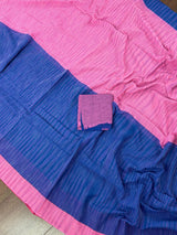 Baby Pink & Blue Bengal Half-and-Half saree in bengal handloom cotton with half-and-half bengal handloom design — Kaash Collection