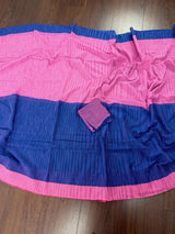 Baby Pink & Blue Bengal Half-and-Half saree in bengal handloom cotton with half-and-half bengal handloom design — Kaash Collection