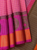 Peach Pink Dual-Tone Check saree in banarasi cotton silk with handwoven check with antique zari — Kaash Collection
