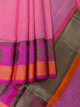 Peach Pink Dual-Tone Check saree in banarasi cotton silk with handwoven check with antique zari — Kaash Collection