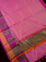 Peach Pink Dual-Tone Check saree in banarasi cotton silk with handwoven check with antique zari — Kaash Collection