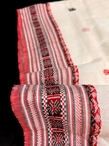 Handwoven Ivory and Red Color Pure Bengal Soft Cotton Saree - Kaash