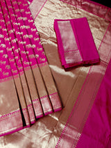 Hot Pink Color Banarasi Silk Shikargarh Saree with Gold Zari Weave - Kaash