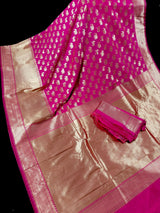 Hot Pink Color Banarasi Silk Shikargarh Saree with Gold Zari Weave - Kaash