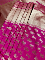 Hot Pink Color Banarasi Silk Shikargarh Saree with Gold Zari Weave - Kaash