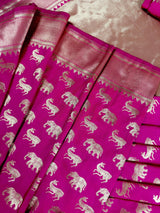 Hot Pink Color Banarasi Silk Shikargarh Saree with Gold Zari Weave - Kaash