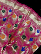 Hot Pink Color Morpankh Saree Traditional Banarasi Silk Handloom Saree with Gold Zari Weave - Kaash