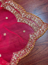 Hot Pink Color Net Dupatta with Zari, Sequin and Beads - Kaash