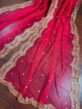 Hot Pink Color Net Dupatta with Zari, Sequin and Beads - Kaash