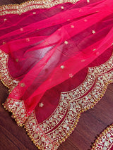 Hot Pink Color Net Dupatta with Zari, Sequin and Beads - Kaash