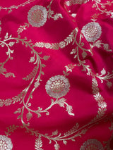 Hot Pink Color Semi Pure Mashru Silk Handloom Saree with Gold and Sliver Zari Weave - Banarasi Mashru Silk Saree - Kaash