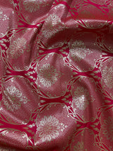 Hot Pink Color Semi Pure Mashru Silk Handloom Saree with Gold and Sliver Zari Weave - Banarasi Mashru Silk Saree - Kaash