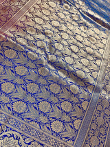 Hot Pink with Blue Banarasi saree in banarasi soft silk with grand pallu with blue satin borders — Kaash Collection