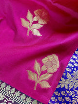 Hot Pink with Green & Blue Banarasi saree in banarasi silk with floral design with grand pallu — Kaash Collection
