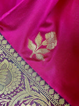 Hot Pink with Green & Blue Banarasi saree in banarasi silk with floral design with grand pallu — Kaash Collection