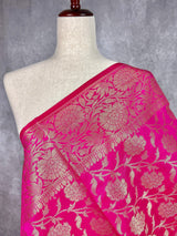 Hot Pink Semi Silk floral Jaal Dupatta with Gold Zari Weaving | Indian Dupatta | Chunri | Stole | Scarf | Gift For Her | Dupatta for Lehenga - Kaash