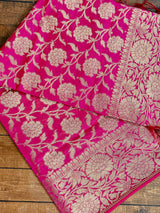 Hot Pink Semi Silk floral Jaal Dupatta with Gold Zari Weaving | Indian Dupatta | Chunri | Stole | Scarf | Gift For Her | Dupatta for Lehenga - Kaash