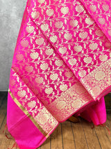 Hot Pink Semi Silk floral Jaal Dupatta with Gold Zari Weaving | Indian Dupatta | Chunri | Stole | Scarf | Gift For Her | Dupatta for Lehenga - Kaash
