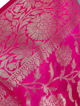 Hot Pink Semi Silk floral Jaal Dupatta with Gold Zari Weaving | Indian Dupatta | Chunri | Stole | Scarf | Gift For Her | Dupatta for Lehenga - Kaash