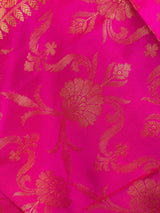 Hot Pink Silk floral Jaal Dupatta with Gold Zari Weaving - Kaash