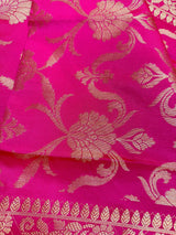 Hot Pink Silk floral Jaal Dupatta with Gold Zari Weaving - Kaash
