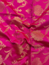 Hot Pink Silk floral Jaal Dupatta with Gold Zari Weaving - Kaash