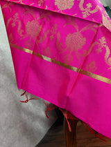 Hot Pink Silk Floral Jaal dupatta in soft silk (non-pure) with floral jaal with gold zari — Kaash Collection