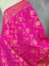Hot Pink Silk Floral Jaal dupatta in soft silk (non-pure) with floral jaal with gold zari — Kaash Collection