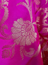 Hot Pink Silk Floral Jaal dupatta in soft silk (non-pure) with floral jaal with gold zari — Kaash Collection