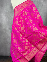 Hot Pink Silk Jaal floral Dupatta Gold Zari Weaving | Indian Dupatta | Chunri | Stole | Scarf | Gift For Her | Dupatta for Lehenga - Kaash