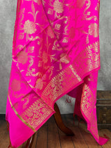 Hot Pink Silk Jaal floral Dupatta Gold Zari Weaving | Indian Dupatta | Chunri | Stole | Scarf | Gift For Her | Dupatta for Lehenga - Kaash